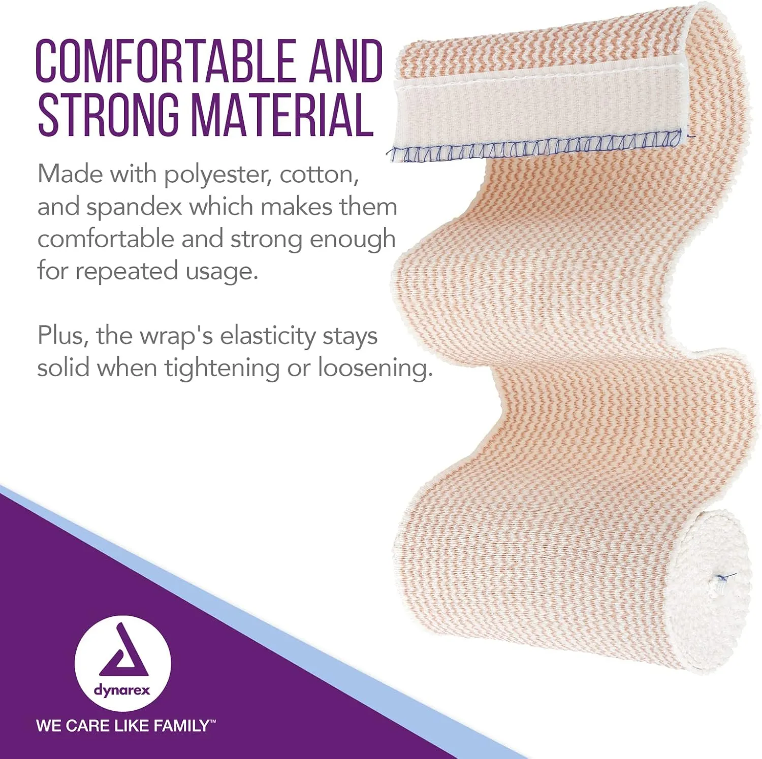 Dynarex 3660 Elastic Bandage with Self-Closure, 4" x 5 yds, Provides Compression for Injuries, Cotton, and Spandex, Non-Sterile and Latex-Free