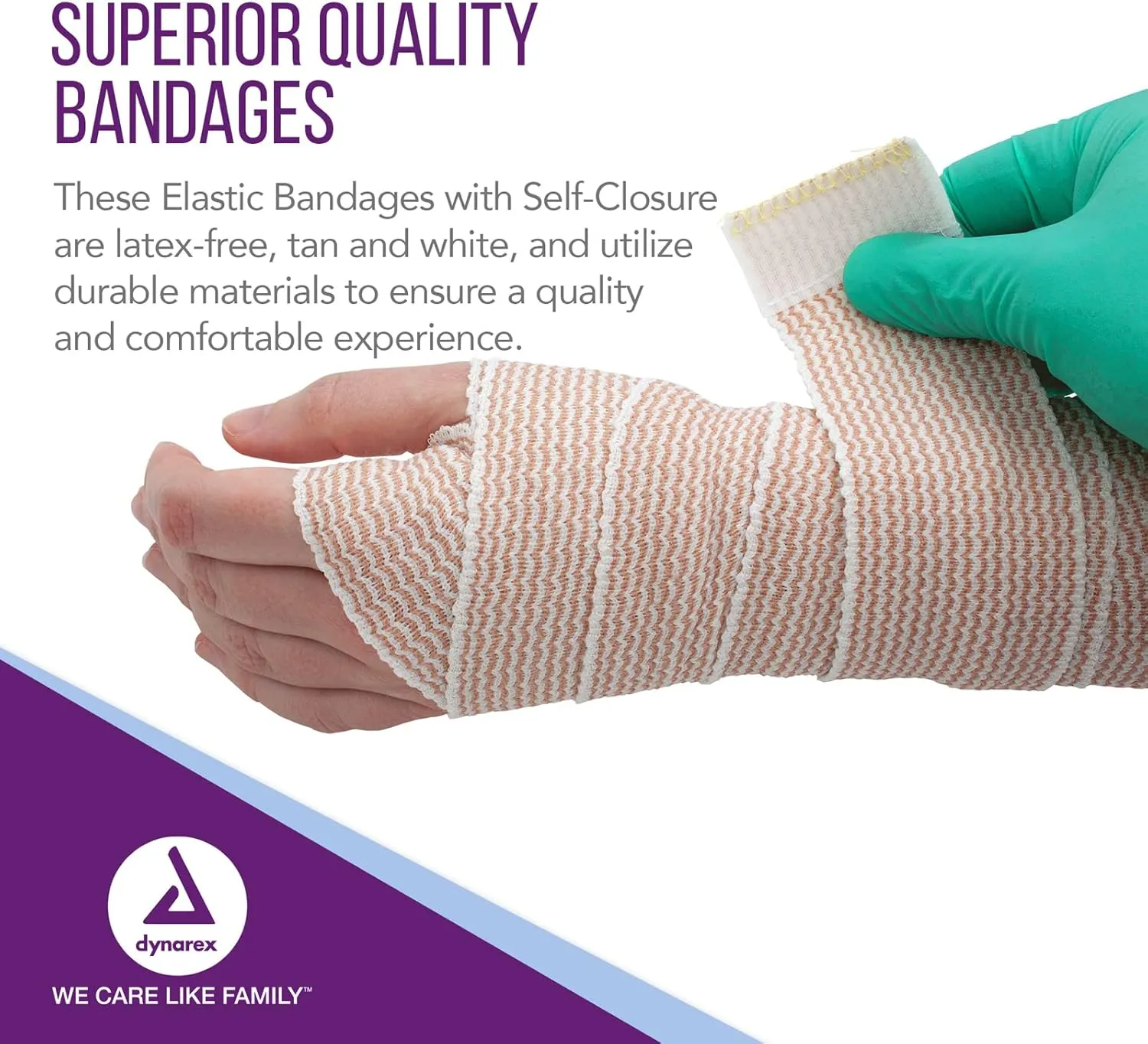 Dynarex 3660 Elastic Bandage with Self-Closure, 4" x 5 yds, Provides Compression for Injuries, Cotton, and Spandex, Non-Sterile and Latex-Free