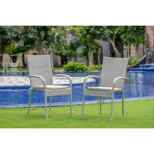 East West Furniture GULC103A Gudhjem Outdoor Patio Wicker Arm Chairs with Cushion, Set of 2, Natural Linen