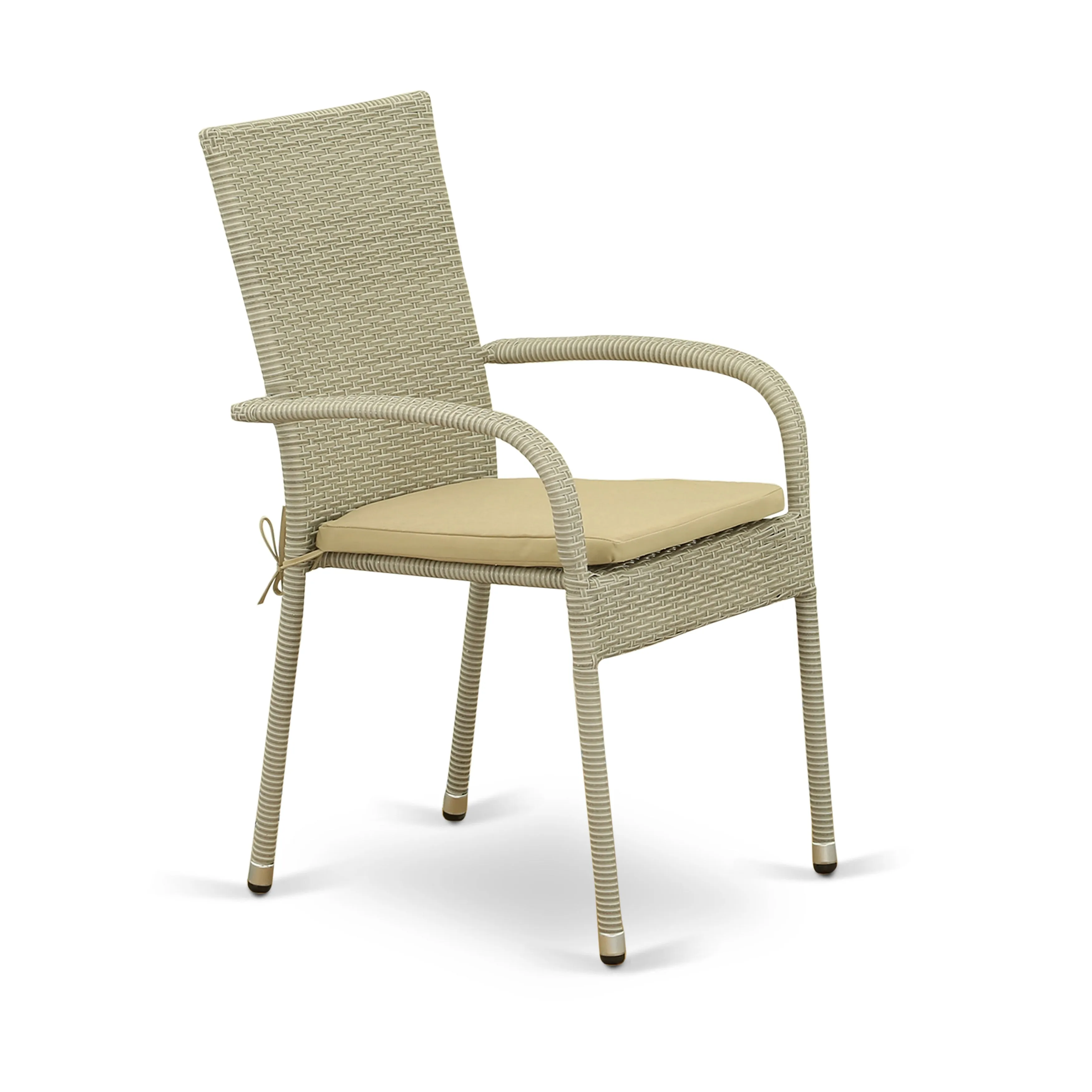 East West Furniture GULC103A Gudhjem Outdoor Patio Wicker Arm Chairs with Cushion, Set of 2, Natural Linen