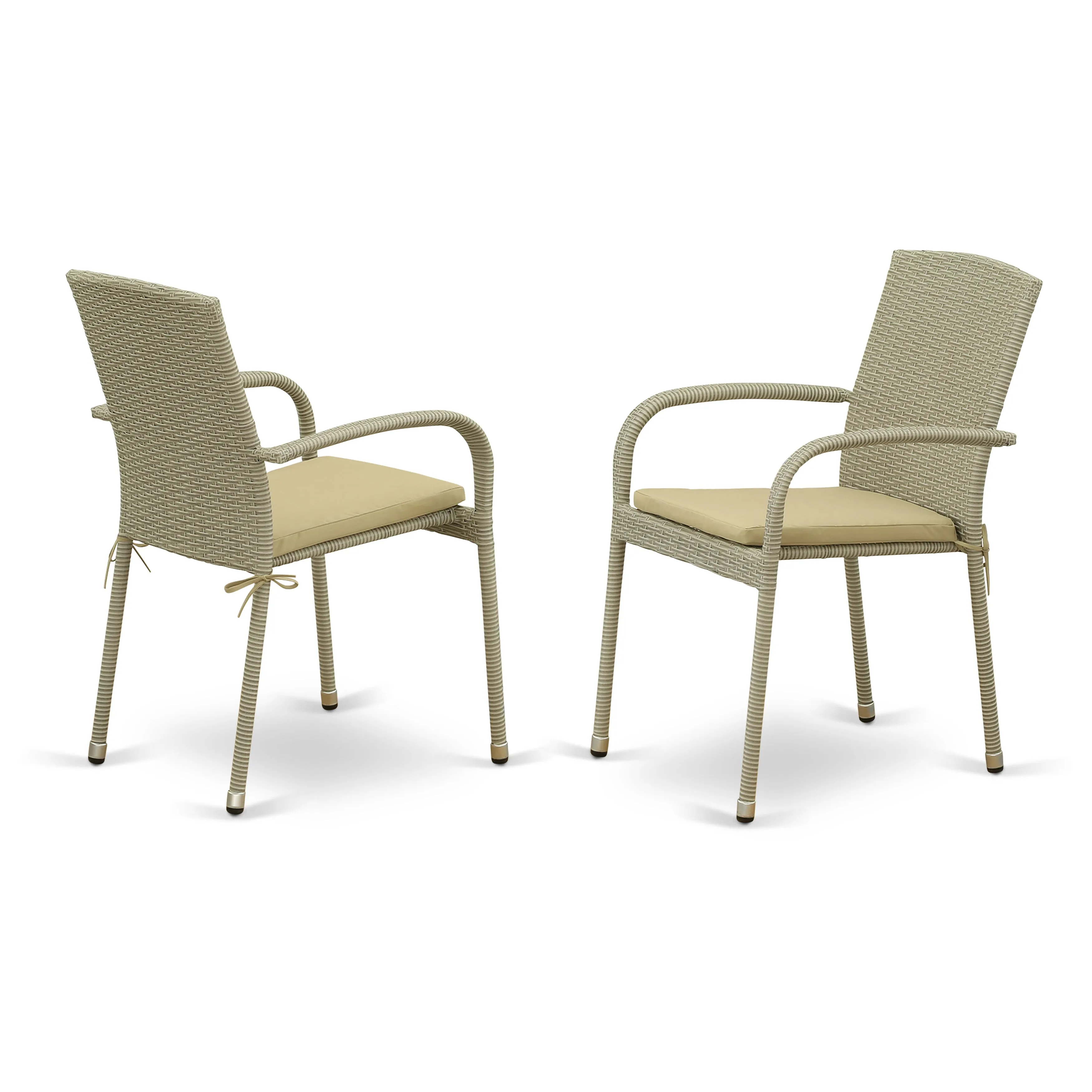 East West Furniture JULC103A Jubi Outdoor Patio Wicker Arm Chairs with Cushion, Set of 2, Natural Linen