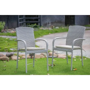 East West Furniture JULC103A Jubi Outdoor Patio Wicker Arm Chairs with Cushion, Set of 2, Natural Linen