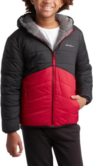 Eddie Bauer Boys' Reversible Jacket - Waterproof Lightweight Fleece Lined Hooded Puffer Coat - Boys Outerwear Jacket (5-20)