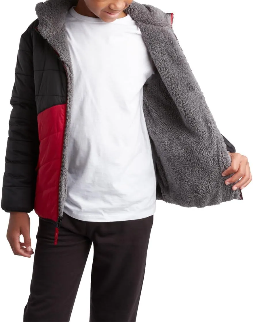 Eddie Bauer Boys' Reversible Jacket - Waterproof Lightweight Fleece Lined Hooded Puffer Coat - Boys Outerwear Jacket (5-20)