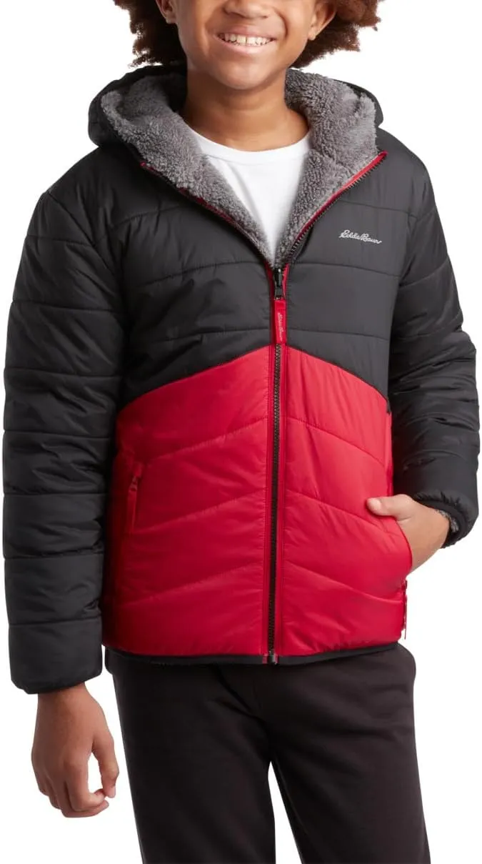 Eddie Bauer Boys' Reversible Jacket - Waterproof Lightweight Fleece Lined Hooded Puffer Coat - Boys Outerwear Jacket (5-20)