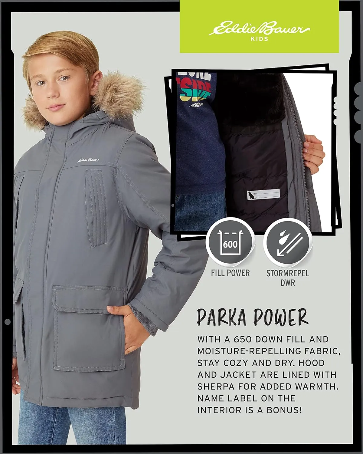 Eddie Bauer Boys' Winter Coat – Waterproof Heavyweight Down Parka Jacket with Faux Fur Hood (3-20)