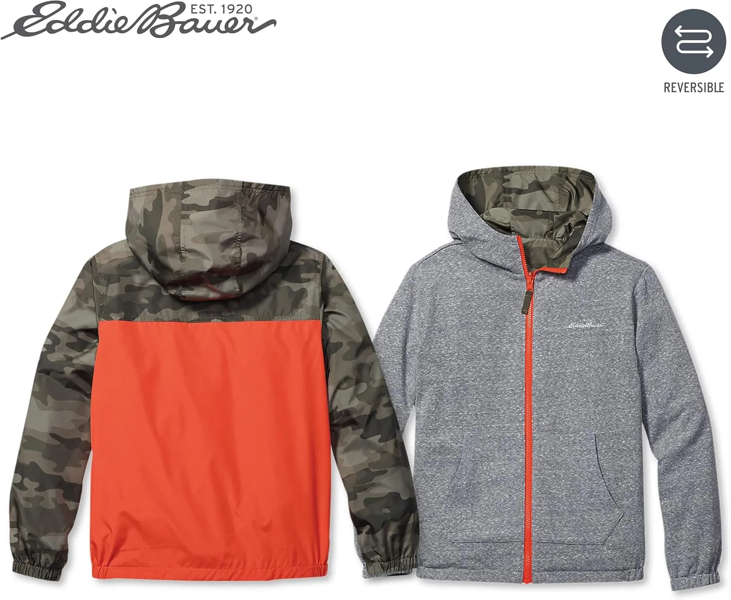 Eddie Bauer Kids Rain Jacket - 2 Pack Reversible Girls and Boys Windbreaker Jacket with Hood - Waterproof Raincoat for Kids