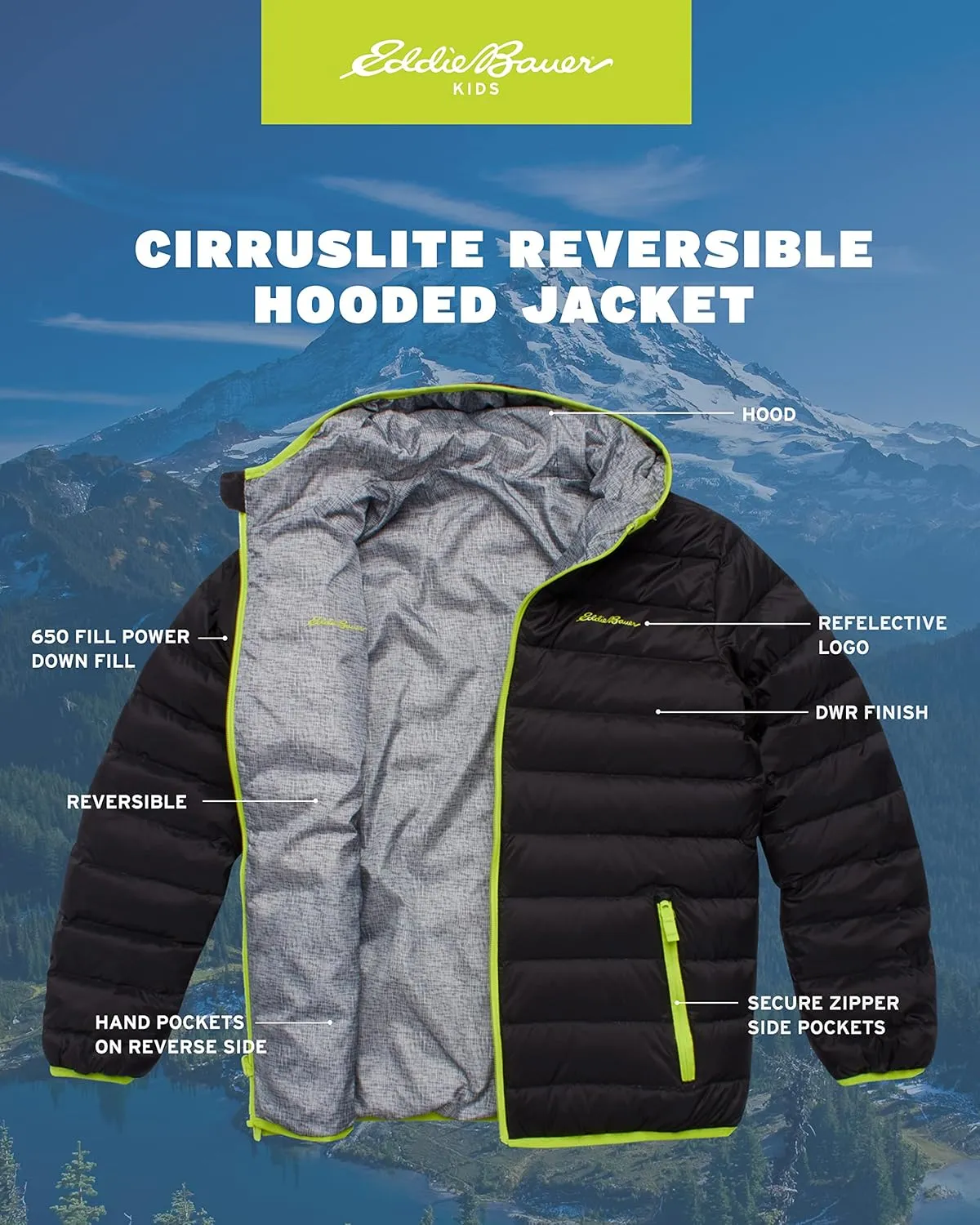 Eddie Bauer Kids' Reversible Jacket - Weather Resistant Quilted Down Coat for Boys and Girls (3-20)