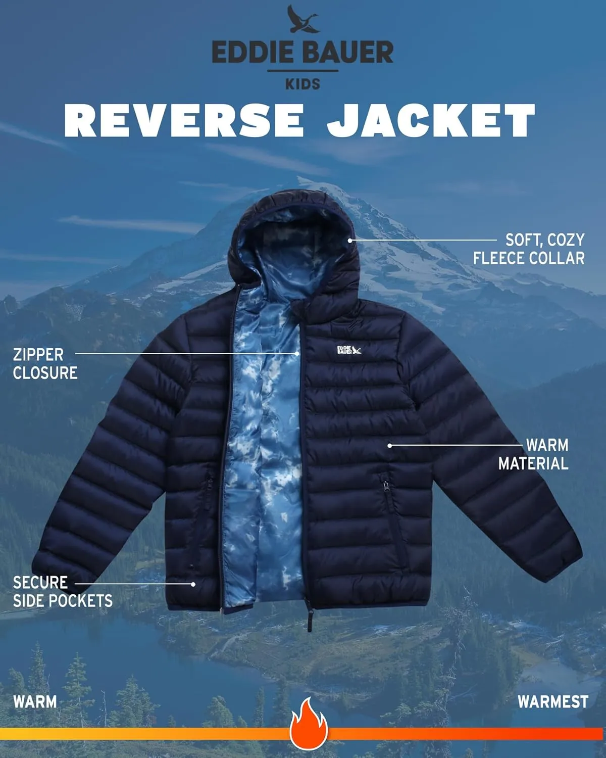 Eddie Bauer Kids' Reversible Jacket - Weather Resistant Quilted Down Coat for Boys and Girls (3-20)