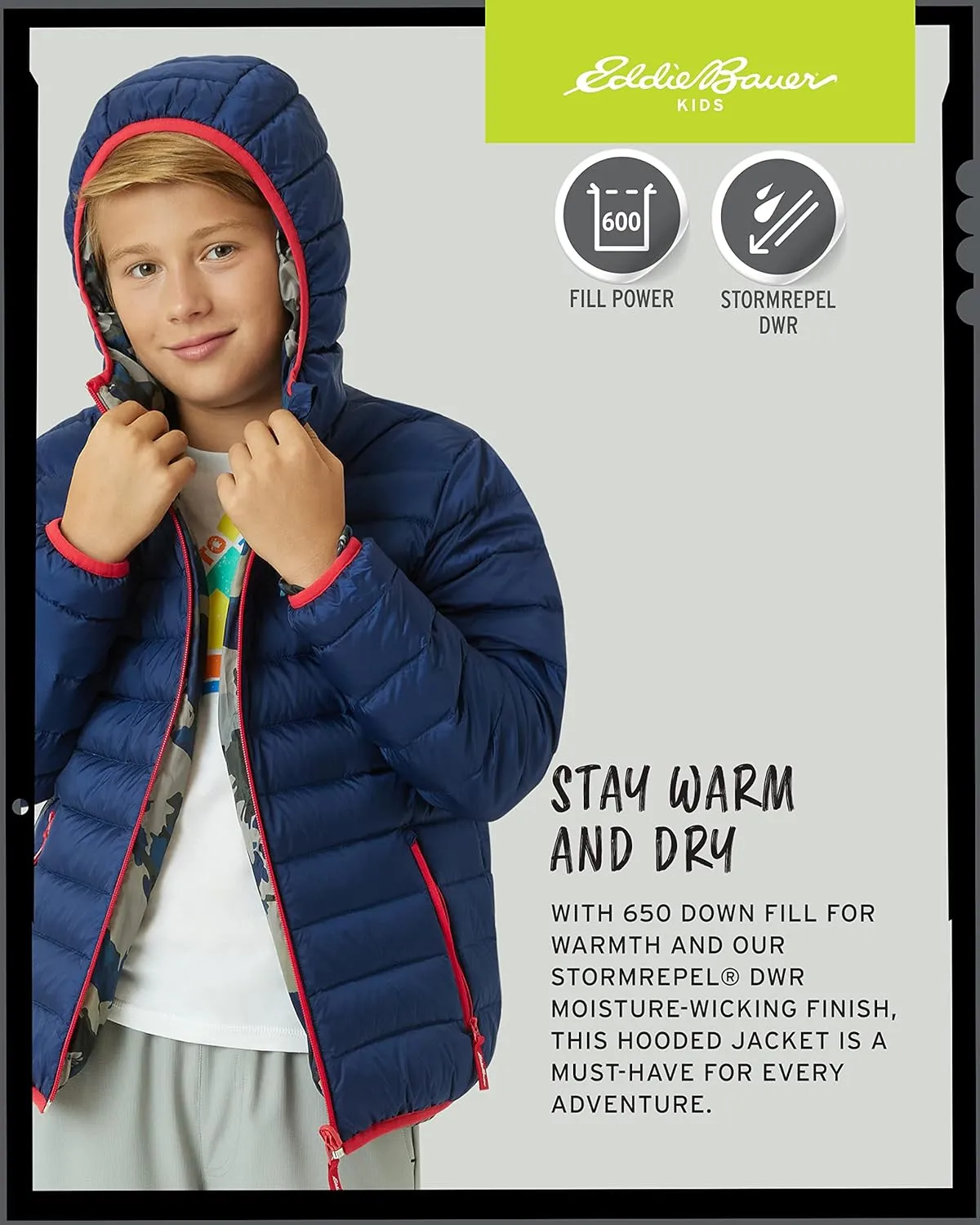 Eddie Bauer Kids' Reversible Jacket - Weather Resistant Quilted Down Coat for Boys and Girls (3-20)