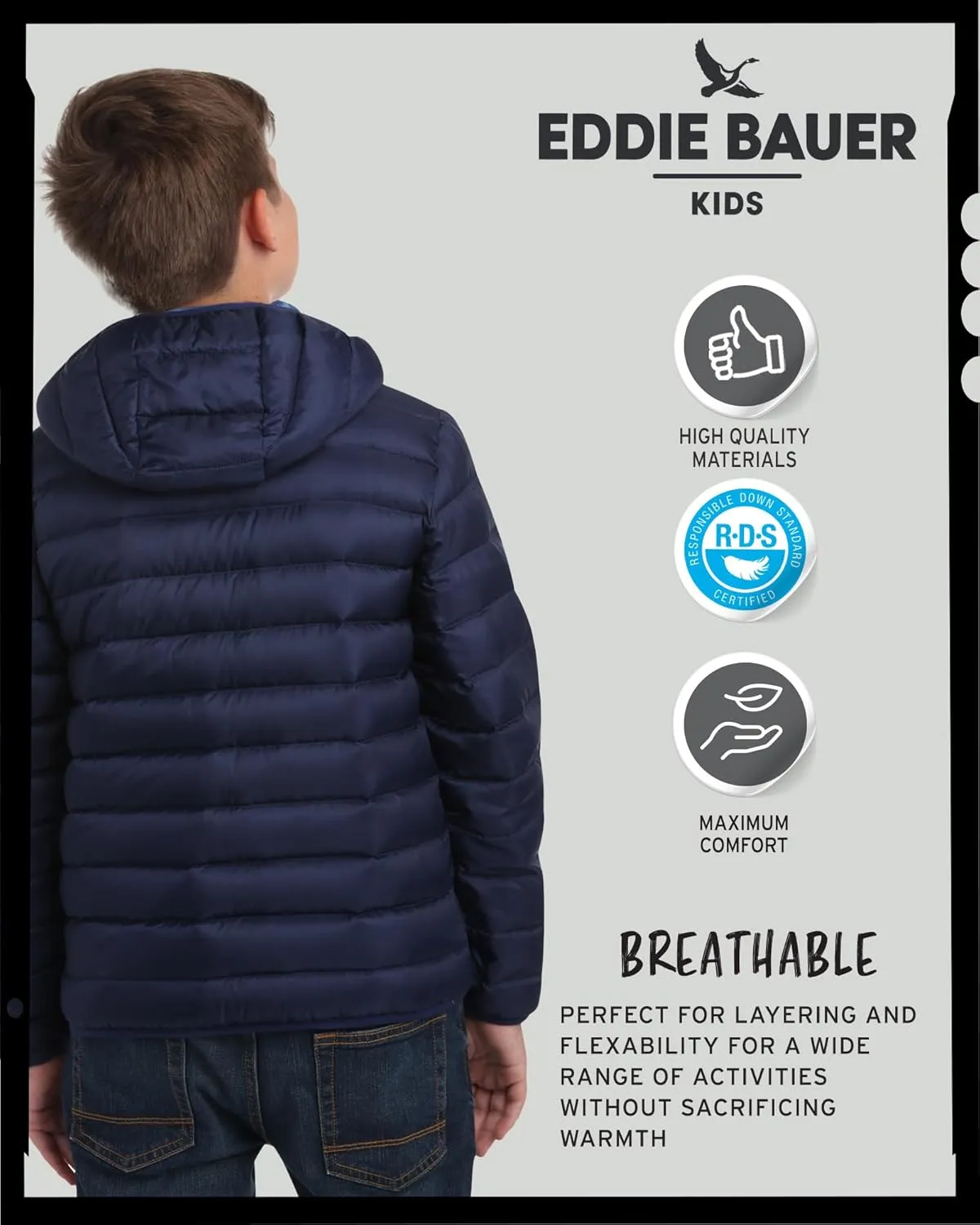 Eddie Bauer Kids' Reversible Jacket - Weather Resistant Quilted Down Coat for Boys and Girls (3-20)