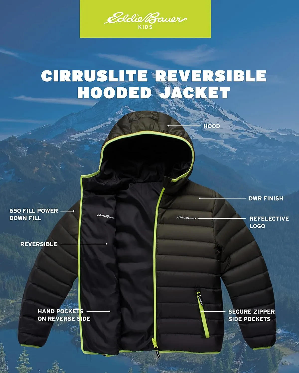 Eddie Bauer Kids' Reversible Jacket - Weather Resistant Quilted Down Coat for Boys and Girls (3-20)