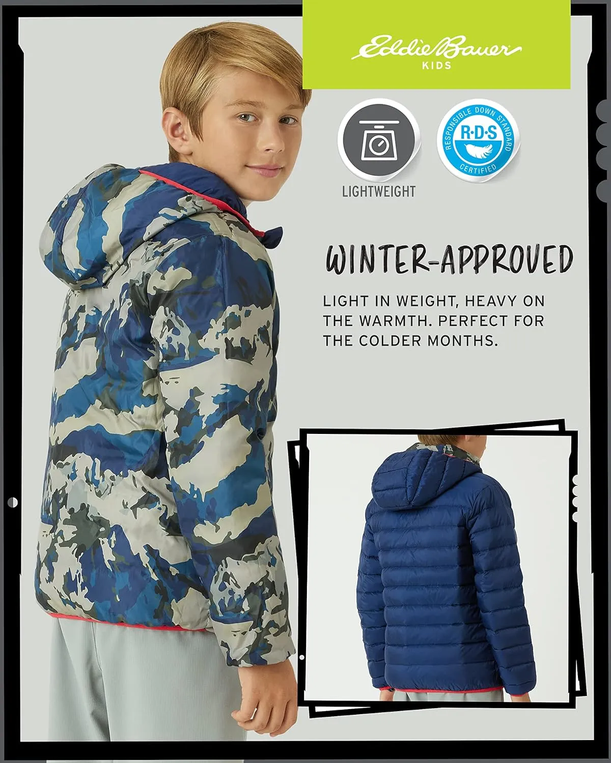 Eddie Bauer Kids' Reversible Jacket - Weather Resistant Quilted Down Coat for Boys and Girls (3-20)