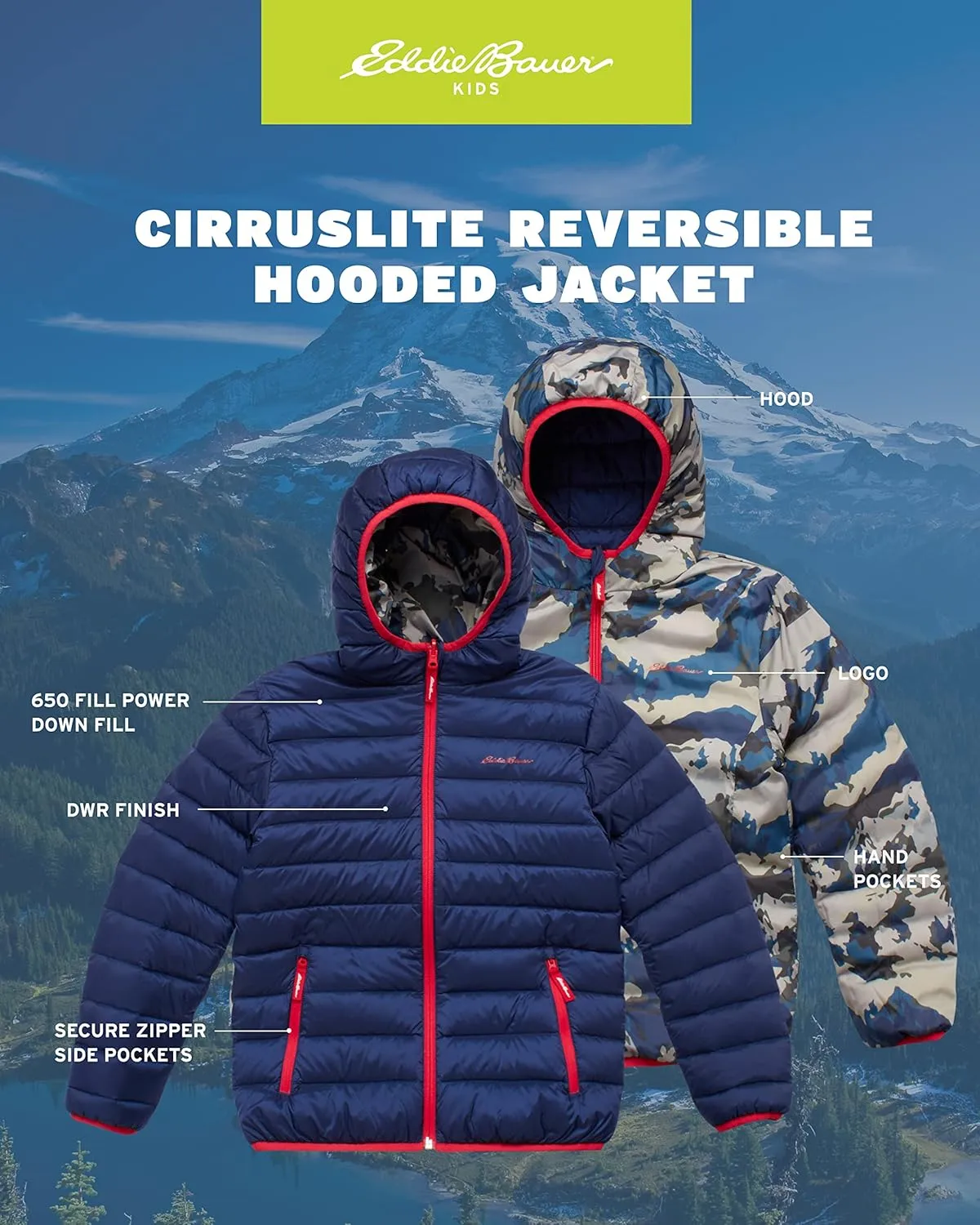 Eddie Bauer Kids' Reversible Jacket - Weather Resistant Quilted Down Coat for Boys and Girls (3-20)