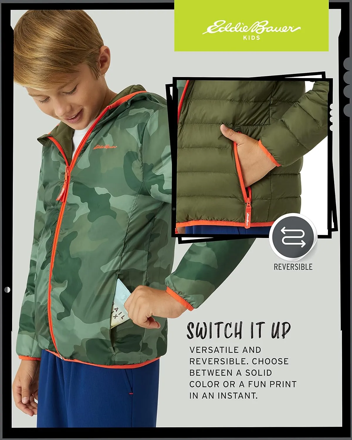 Eddie Bauer Kids' Reversible Jacket - Weather Resistant Quilted Down Coat for Boys and Girls (3-20)