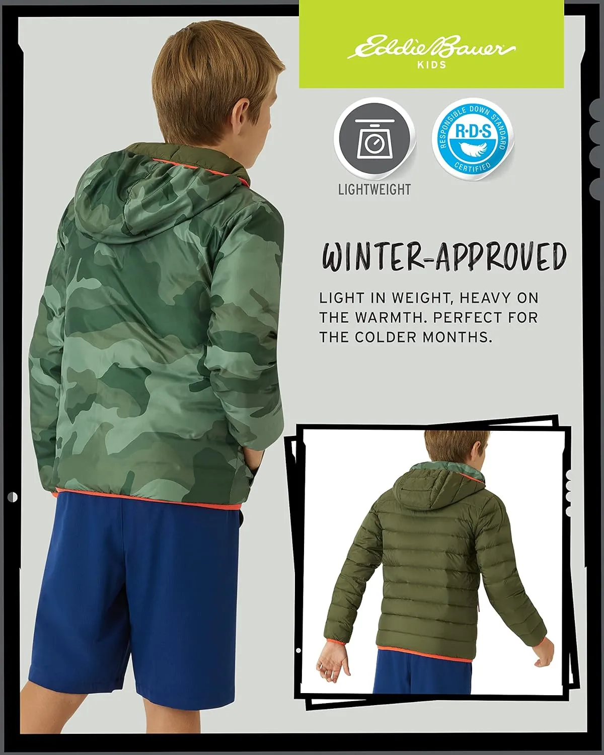 Eddie Bauer Kids' Reversible Jacket - Weather Resistant Quilted Down Coat for Boys and Girls (3-20)