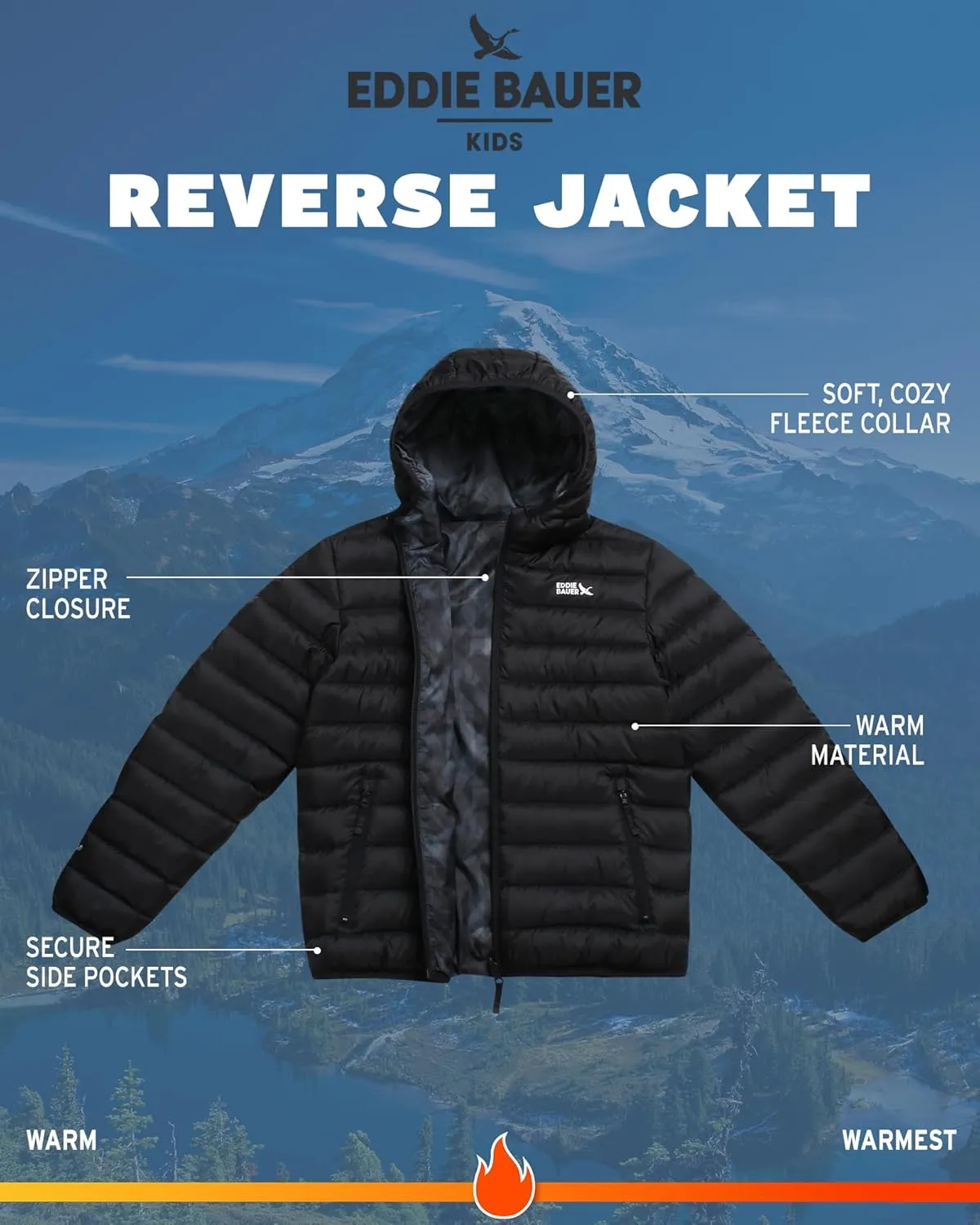 Eddie Bauer Kids' Reversible Jacket - Weather Resistant Quilted Down Coat for Boys and Girls (3-20)