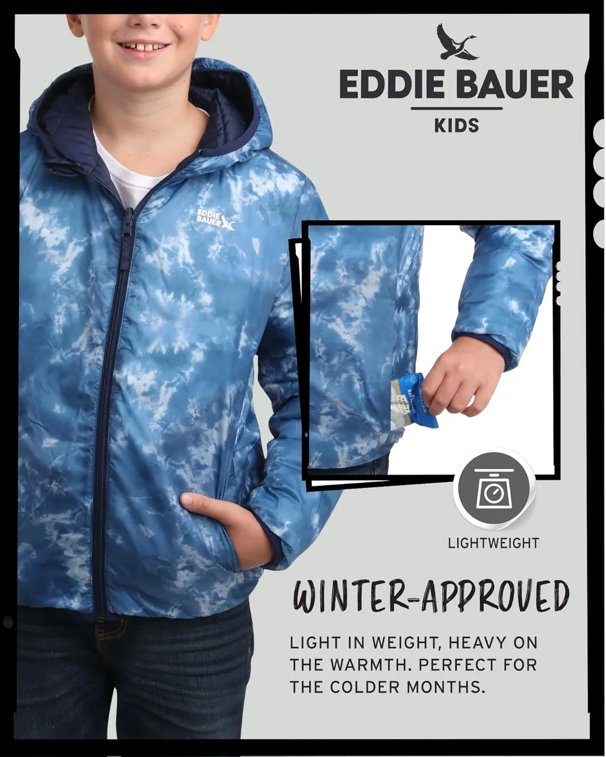 Eddie Bauer Kids' Reversible Jacket - Weather Resistant Quilted Down Coat for Boys and Girls (3-20)
