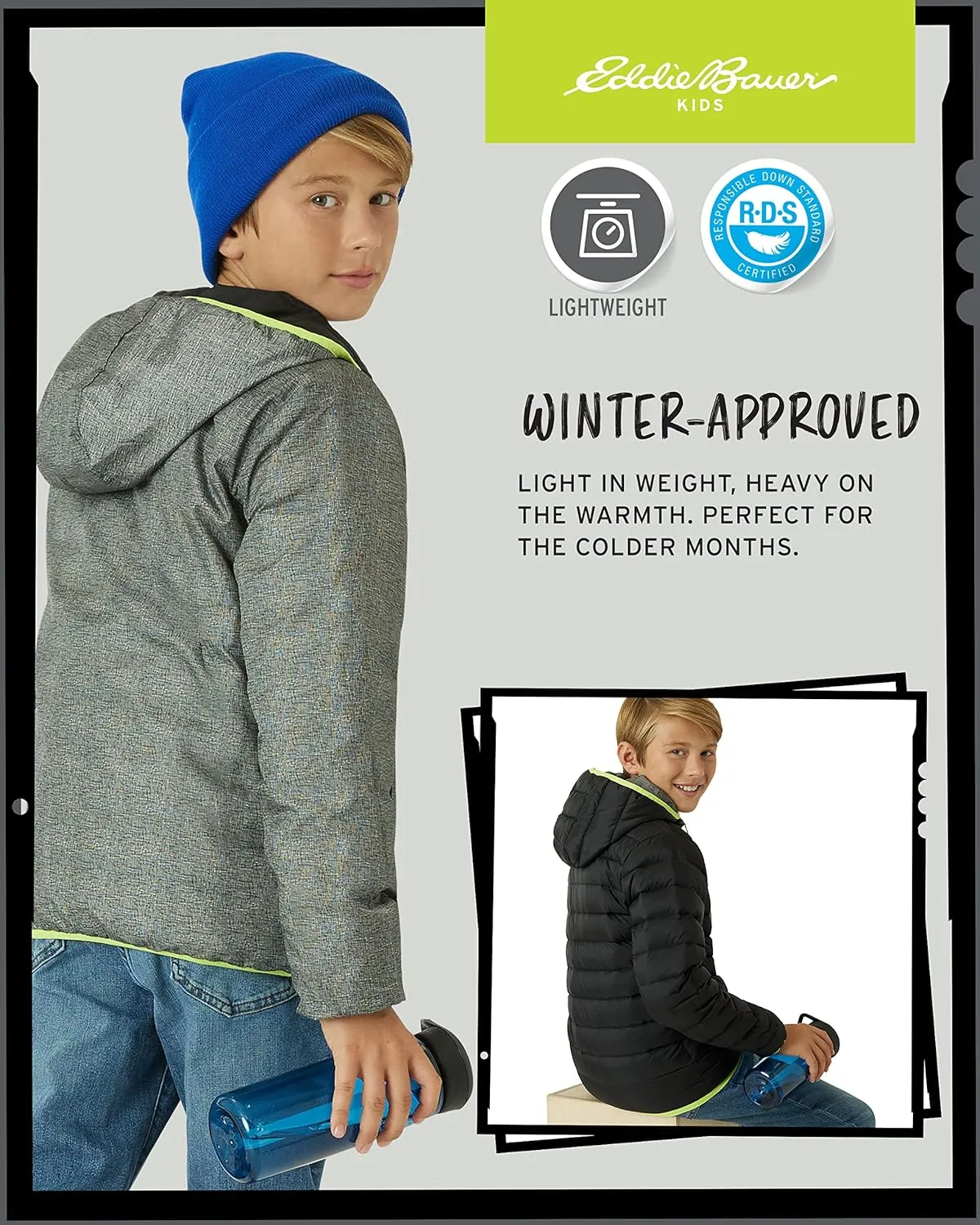 Eddie Bauer Kids' Reversible Jacket - Weather Resistant Quilted Down Coat for Boys and Girls (3-20)