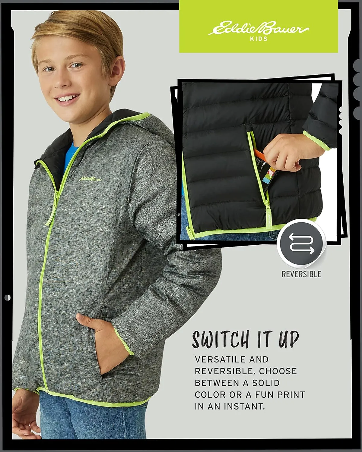 Eddie Bauer Kids' Reversible Jacket - Weather Resistant Quilted Down Coat for Boys and Girls (3-20)