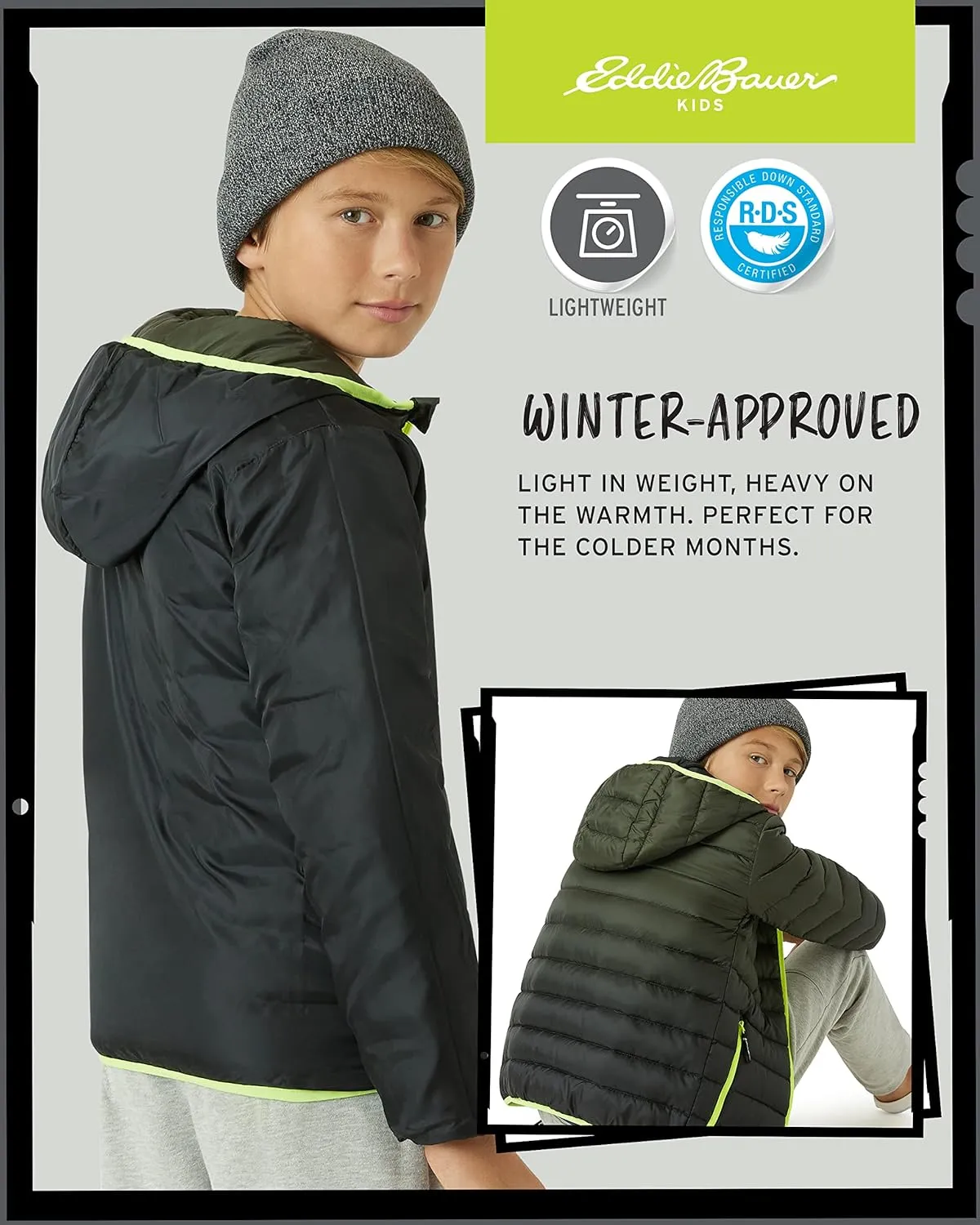 Eddie Bauer Kids' Reversible Jacket - Weather Resistant Quilted Down Coat for Boys and Girls (3-20)