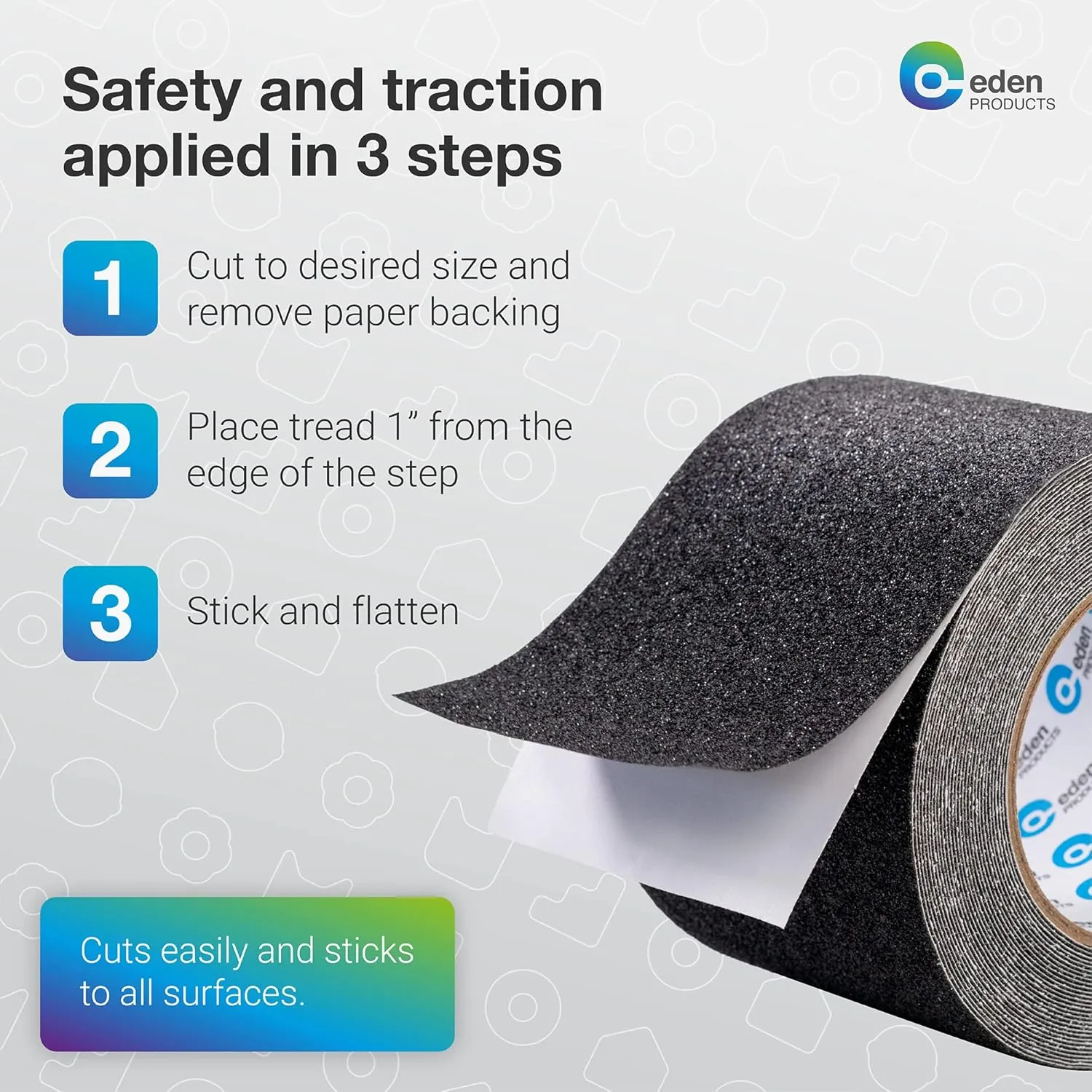 EdenProducts Heavy Duty Anti Slip Tape, 4inx33ft Traction Tape Grit Non Slip, Non-Skid, High Traction Friction Abrasive Adhesive Step Grip Tape for Skateboards Waterproof Outdoor Step Treads, 2 Pack