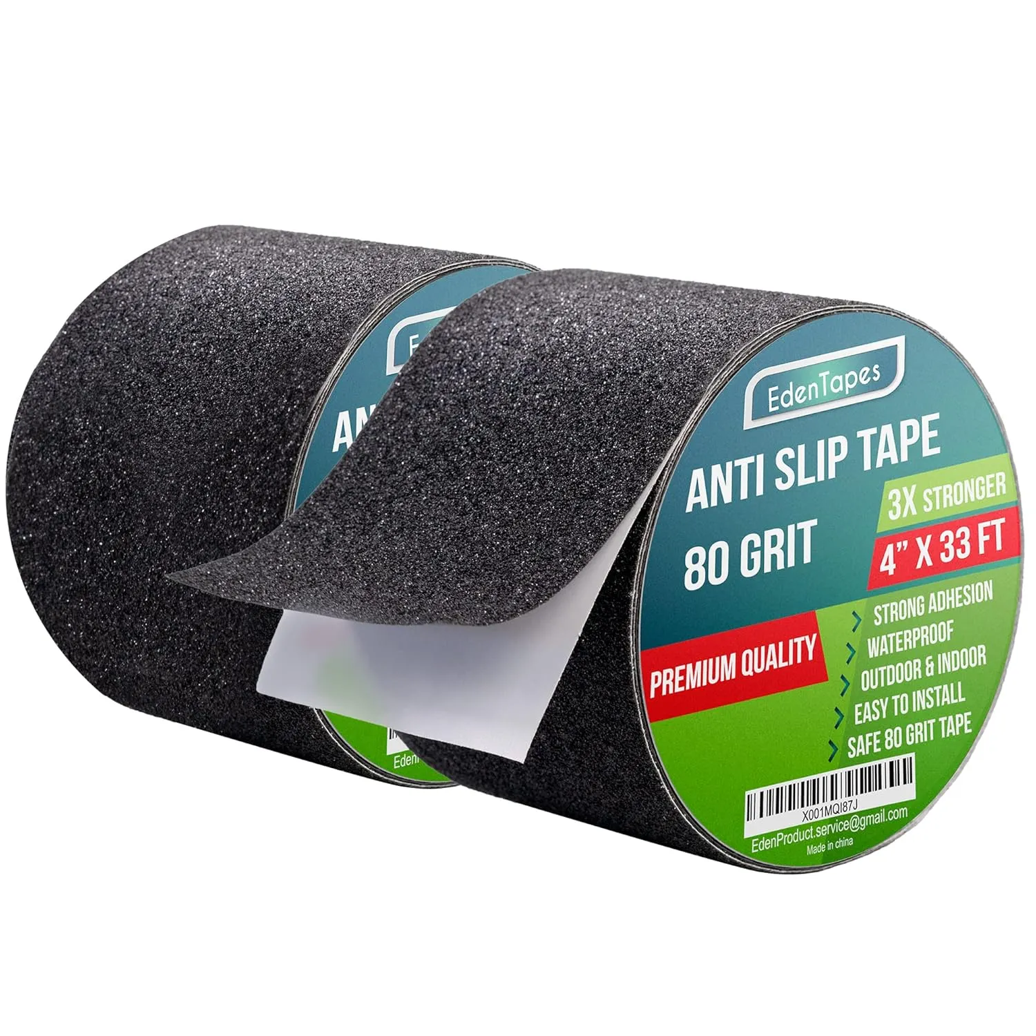 EdenProducts Heavy Duty Anti Slip Tape, 4inx33ft Traction Tape Grit Non Slip, Non-Skid, High Traction Friction Abrasive Adhesive Step Grip Tape for Skateboards Waterproof Outdoor Step Treads, 2 Pack