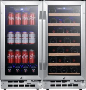 EdgeStar CWBV80301 30 Inch Wide 30 Bottle 80 Can Side-by-Side Wine and Beverage Cooler
