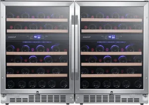 EdgeStar CWR462DZDUAL 47 Inch Wide 92 Bottle Built-In Side-by-Side Wine Cooler with 4 Cooling Zones and LED Lighting