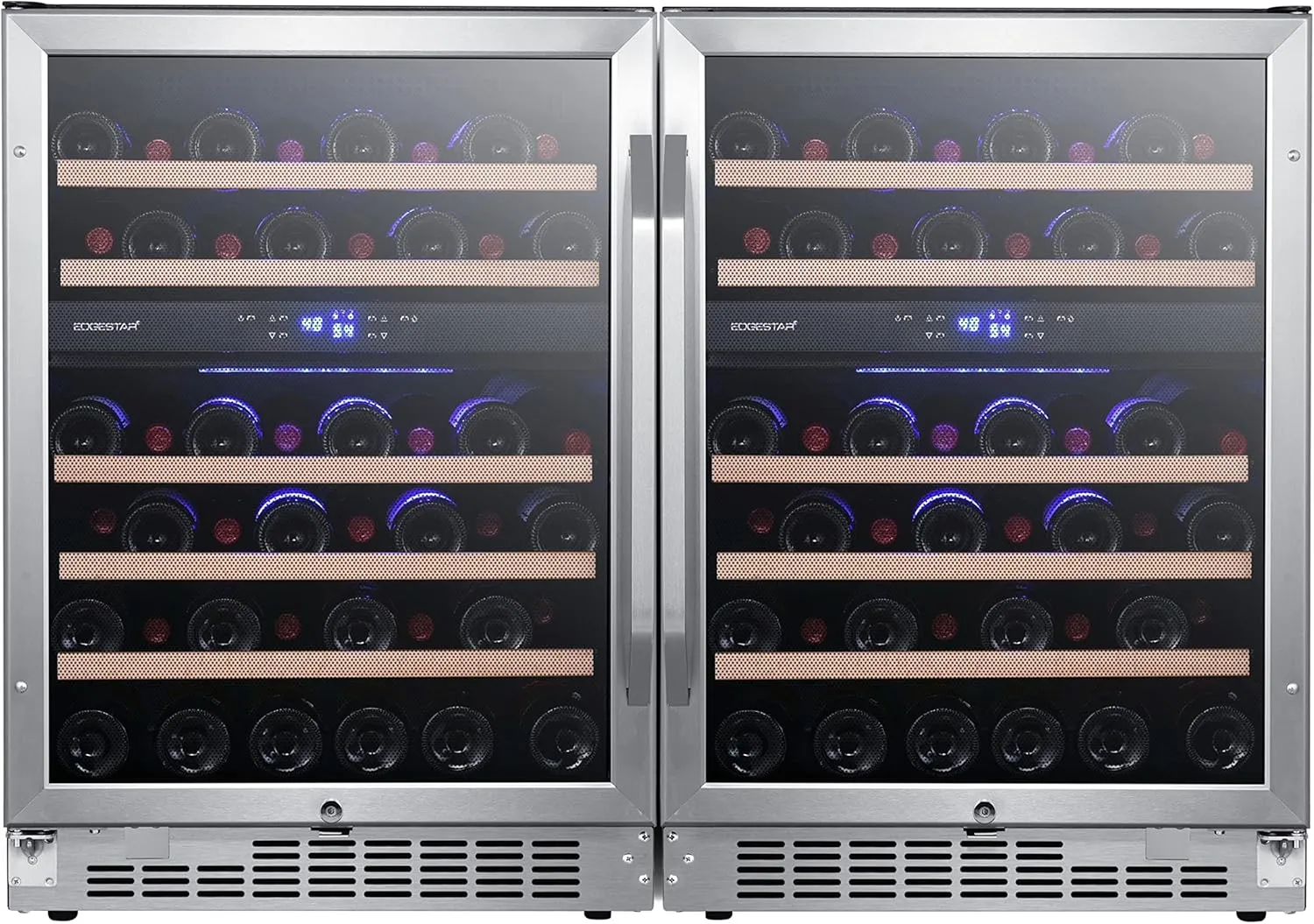 EdgeStar CWR462DZDUAL 47 Inch Wide 92 Bottle Built-In Side-by-Side Wine Cooler with 4 Cooling Zones and LED Lighting