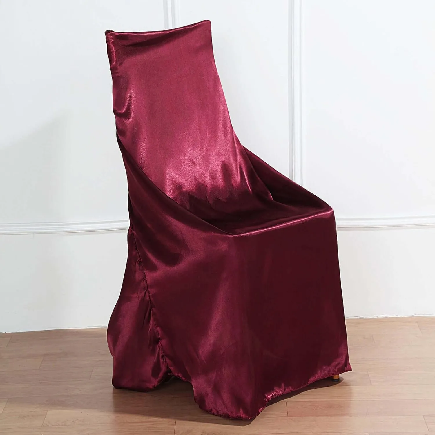 Efavormart Burgundy Chair Covers for Party 50 PCS Universal Satin Self Tie Banquet Folding Wedding Chair Cover - Fit on Most Chairs - Easy Use & Machine Wash Slipcovers for Outdoor Events
