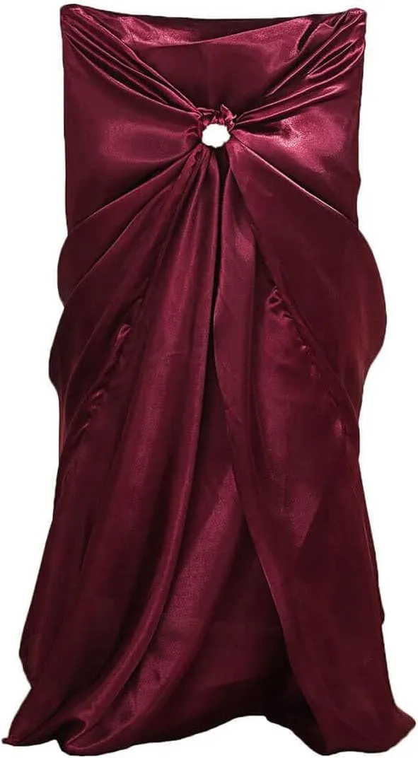 Efavormart Burgundy Chair Covers for Party 50 PCS Universal Satin Self Tie Banquet Folding Wedding Chair Cover - Fit on Most Chairs - Easy Use & Machine Wash Slipcovers for Outdoor Events