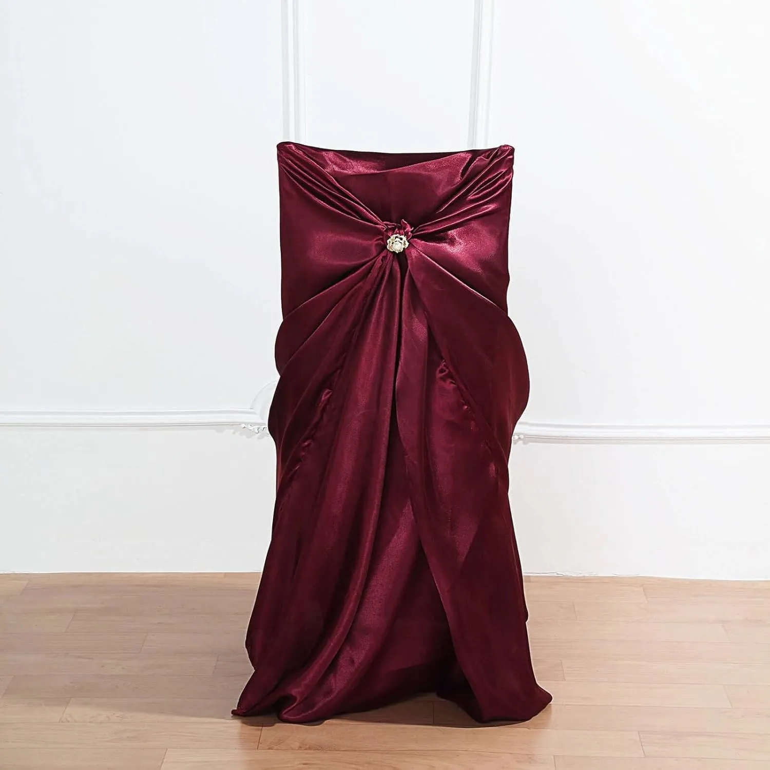 Efavormart Burgundy Chair Covers for Party 50 PCS Universal Satin Self Tie Banquet Folding Wedding Chair Cover - Fit on Most Chairs - Easy Use & Machine Wash Slipcovers for Outdoor Events