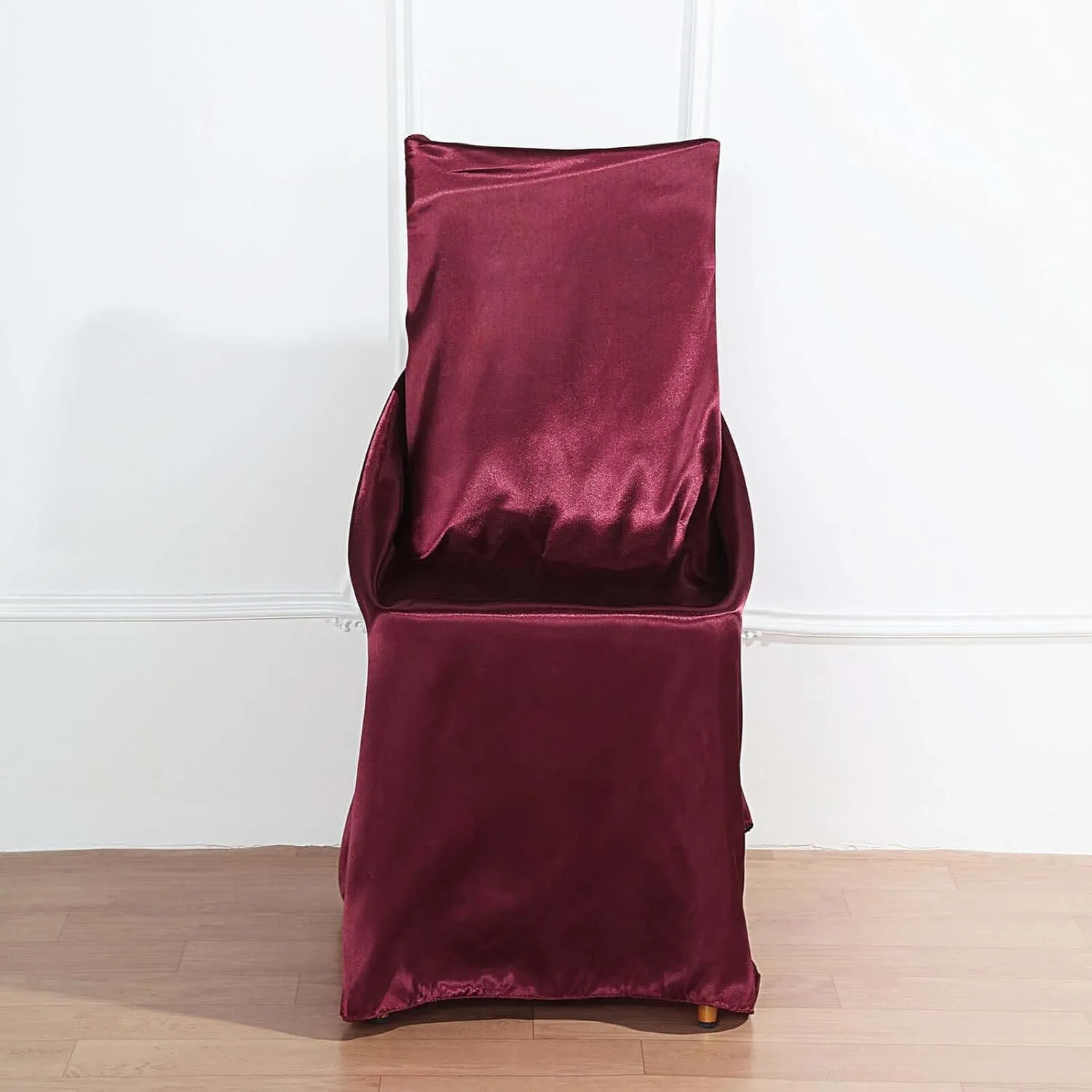 Efavormart Burgundy Chair Covers for Party 50 PCS Universal Satin Self Tie Banquet Folding Wedding Chair Cover - Fit on Most Chairs - Easy Use & Machine Wash Slipcovers for Outdoor Events
