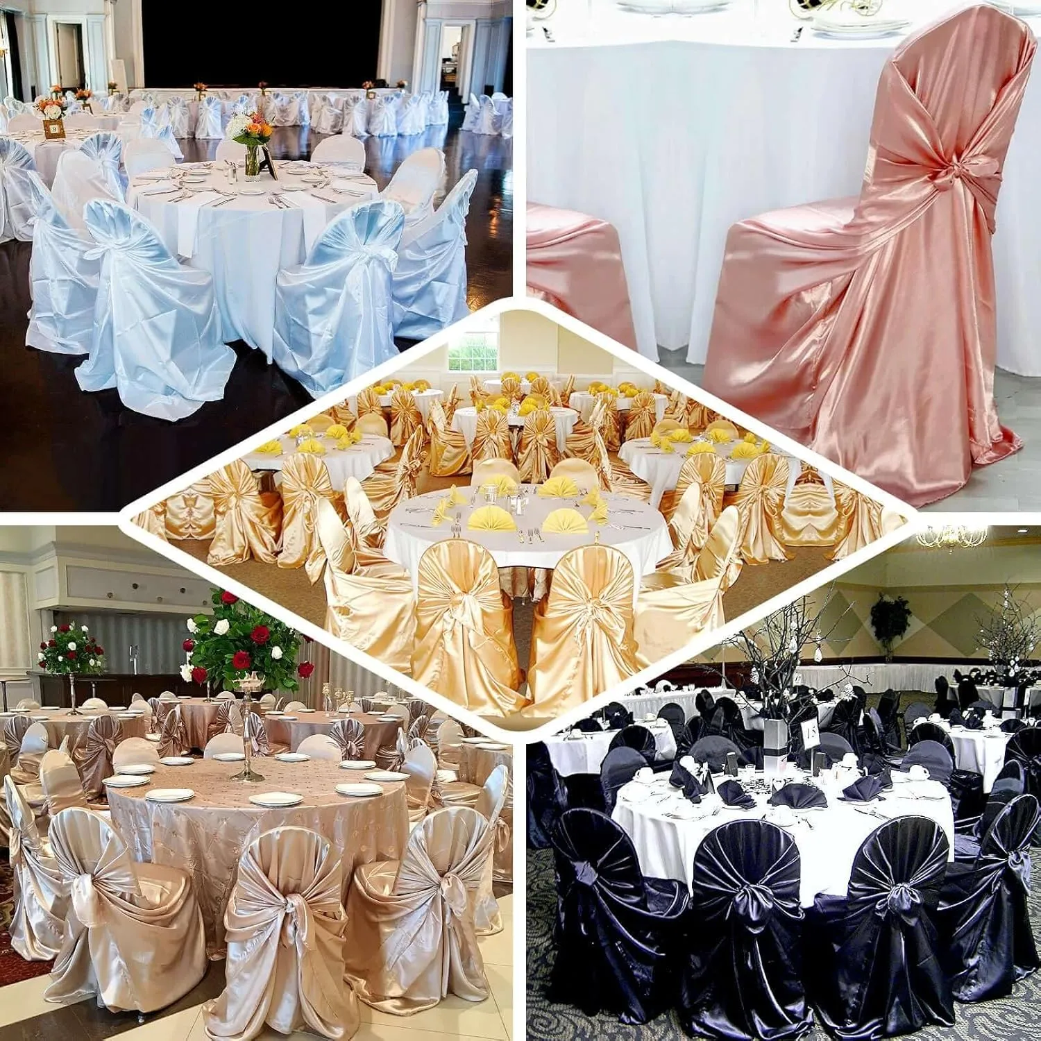 Efavormart Burgundy Chair Covers for Party 50 PCS Universal Satin Self Tie Banquet Folding Wedding Chair Cover - Fit on Most Chairs - Easy Use & Machine Wash Slipcovers for Outdoor Events