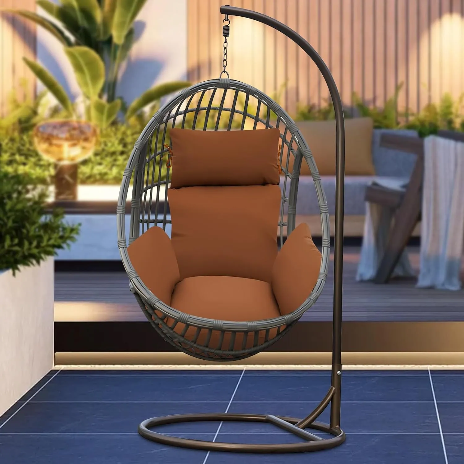Egg Chair Cushion, Thicken Hanging Basket Chair Cushions Patio Hanging Chair Replacement for Backyard Deck Garden Outdoor, PP Cotton High Resilience (Coffee)