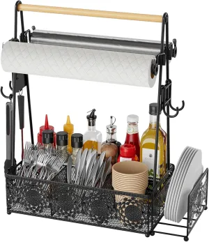 EKNITEY Camping Utensil Grill Holder: BBQ Condiment Griddle Kitchen Organizer With Handle - Caddy Storage For Travel Picnic