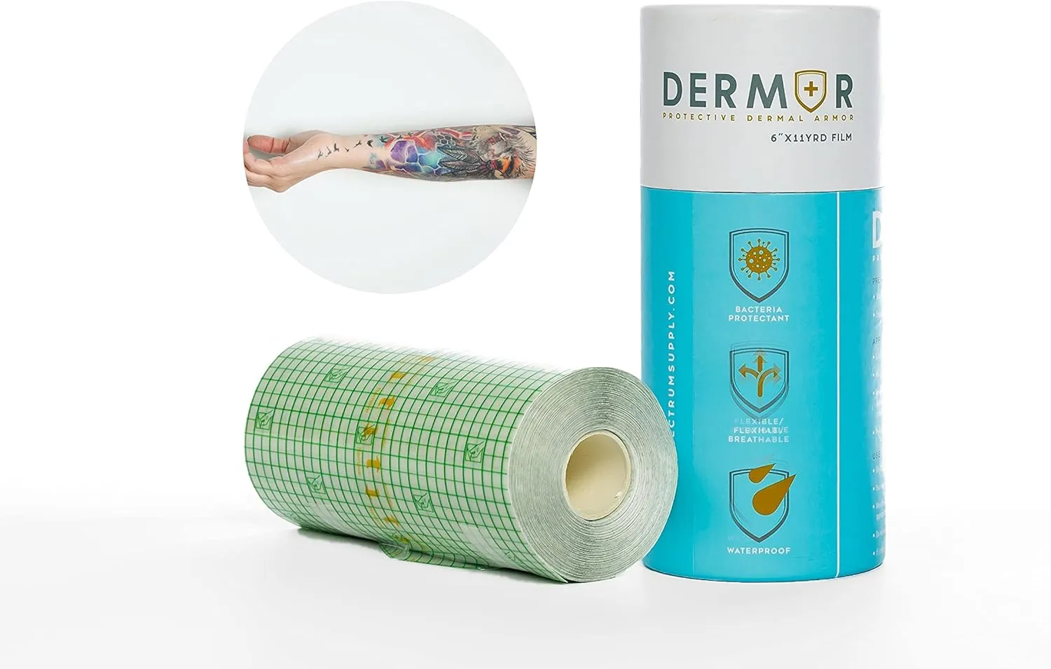 Electrum DERMOR Protective Dermal Armor Tattoo Aftercare Bandage Roll - Waterproof Transparent Film Latex Free Adhesive Bandage / 6 x11 YD, Up to 100 Applications,DERMOR6X11