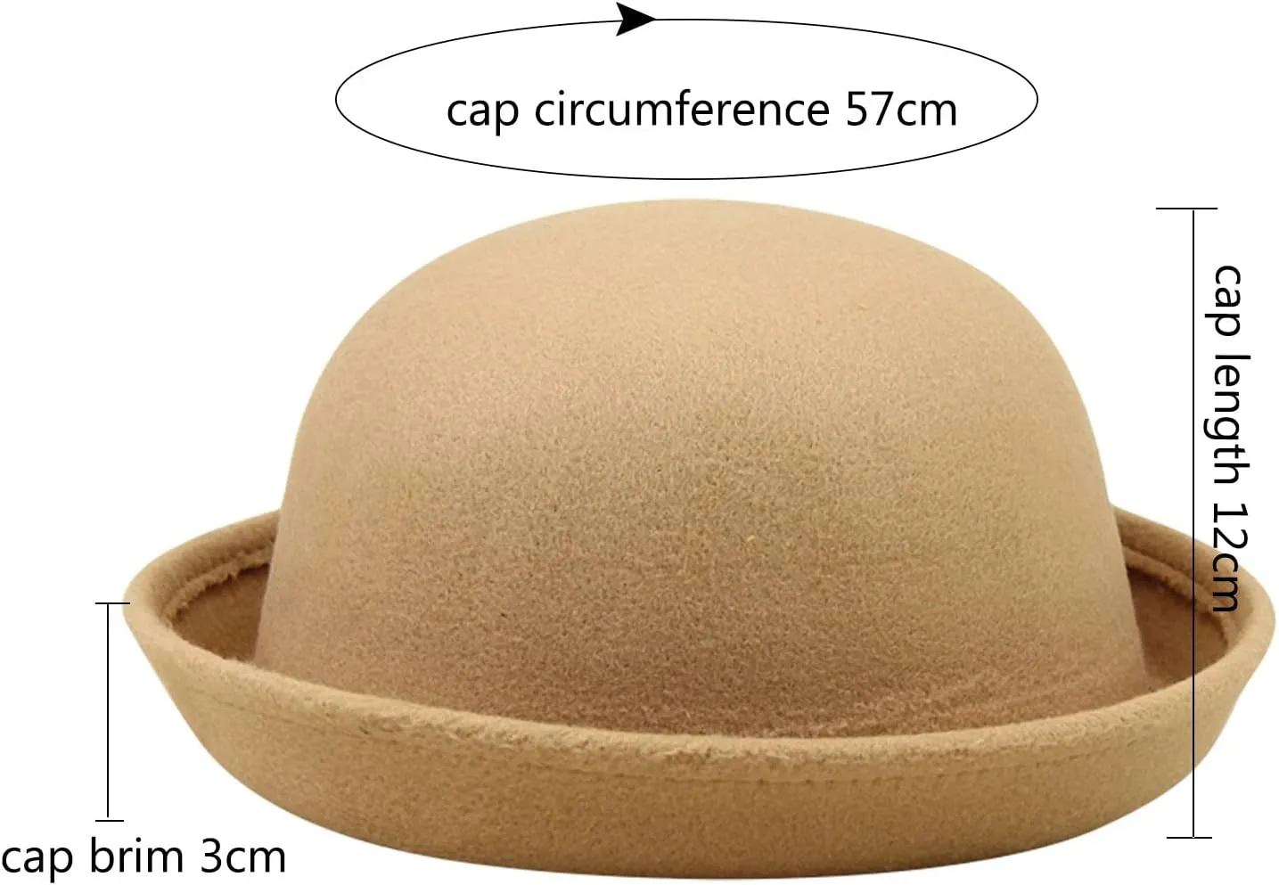 Elegant Adults Solid Hat Roll Up Brim Bowler Hat Bucket Hat for Mens Womens Classic Wool Round Bowler Outdoor Camping Hat