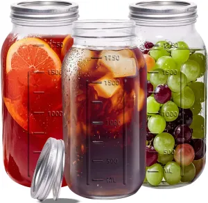 eleganttime 64 oz Mason Jar Wide Mouth 3 Pack,Large Half Gallon Mason Jar with Airtight Lid,Big 1/2 Gallon Big Mason Jars for Canning,Pickling, Fermentation and Preservation