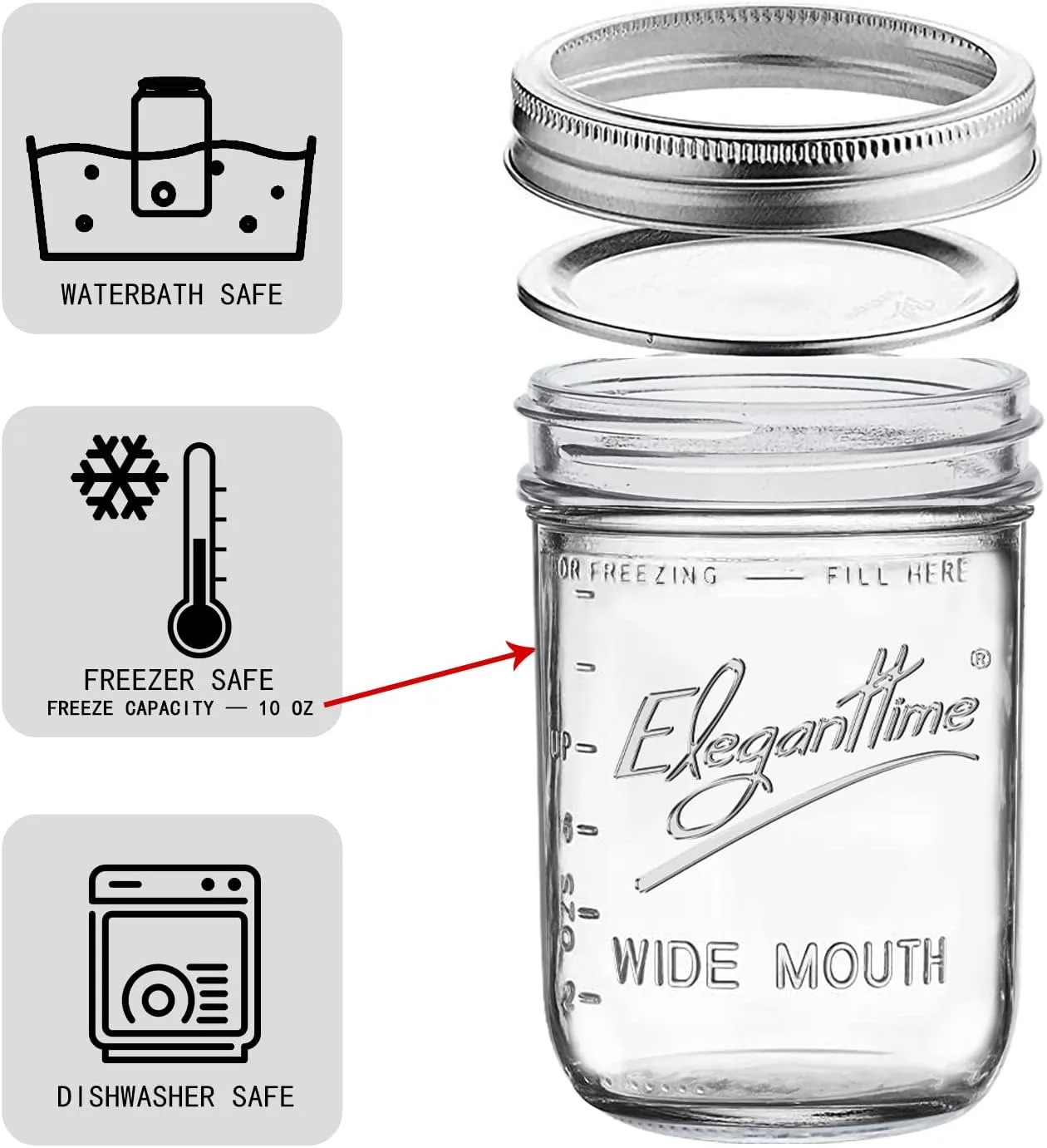 eleganttime Wide Mouth Mason Jars 16 oz,12 Pack Canning Jars with Lids,Airtight Container Glass Jars for Candles,Home Decor,Overnight Oats,Fruit Preserves,Jam or Jelly