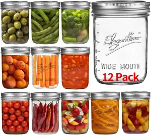 eleganttime Wide Mouth Mason Jars 16 oz,12 Pack Canning Jars with Lids,Airtight Container Glass Jars for Candles,Home Decor,Overnight Oats,Fruit Preserves,Jam or Jelly