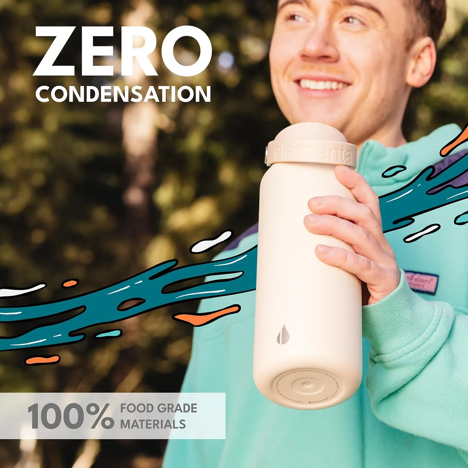 Elemental Core Stainless Steel Water Bottle with Straw - Leak Proof Double Wall Insulated Water Bottles for Travel, Sports and Gym - BPA Free Sport Thermos with Flip-up Straws - 40oz, Beige