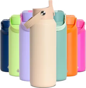 Elemental Core Stainless Steel Water Bottle with Straw - Leak Proof Double Wall Insulated Water Bottles for Travel, Sports and Gym - BPA Free Sport Thermos with Flip-up Straws - 40oz, Beige