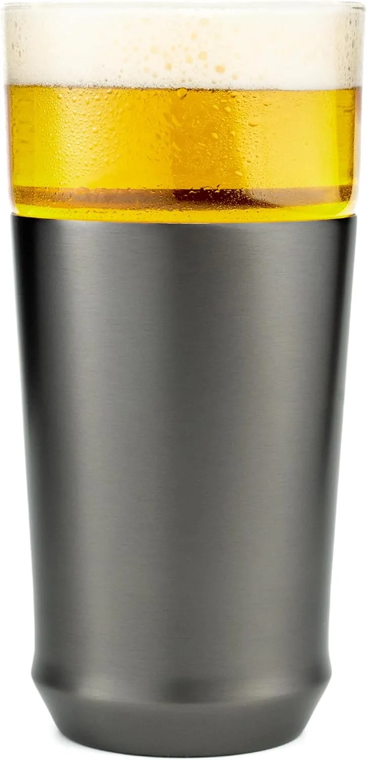Elevated Craft Hybrid Vacuum Insulated Stainless Steel Base with Removable Pint Glass Insert, Ideal Insulation for Beers & Cold Beverages with Built-in Bottle Opener, Durable & Stylish, Black (16 oz)