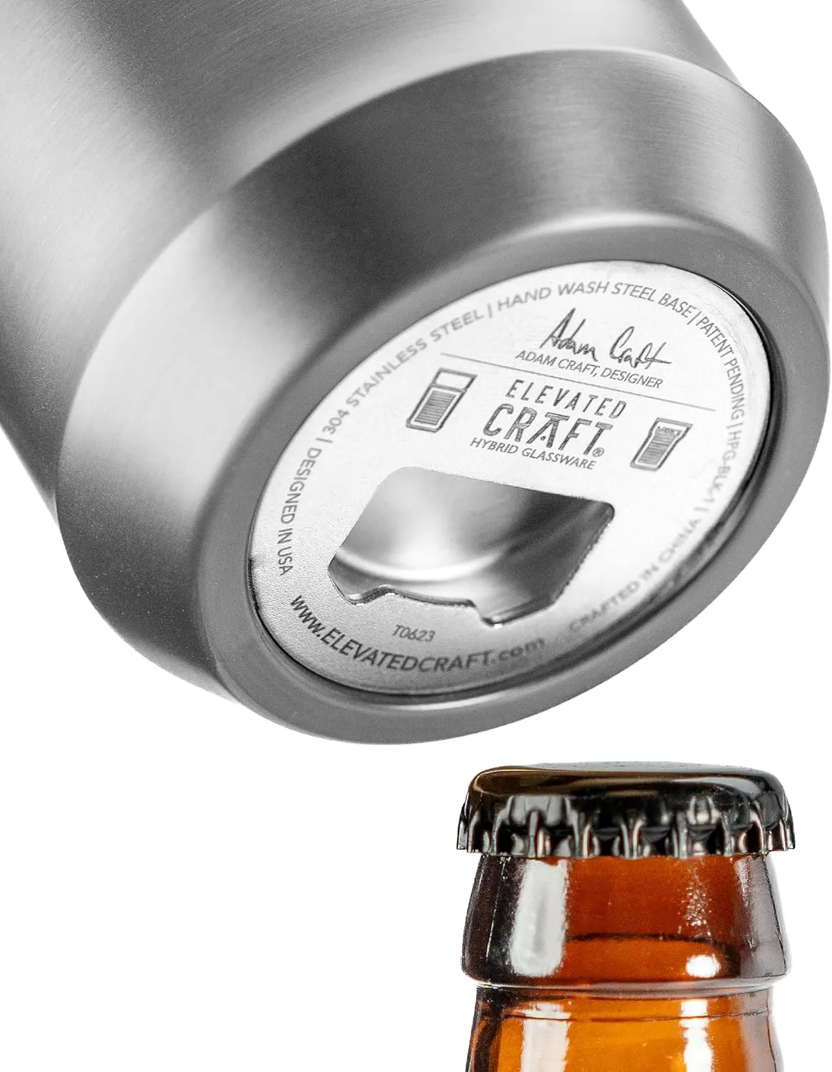 Elevated Craft Hybrid Vacuum Insulated Stainless Steel Base with Removable Pint Glass Insert, Ideal Insulation for Beers & Cold Beverages with Built-in Bottle Opener, Durable & Stylish, Black (16 oz)