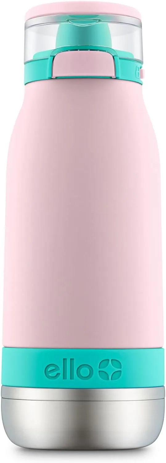 Ello Emma 14oz Vacuum Insulated Stainless Steel Kids Water Bottle with Straw and Built-in Carrying Handle and Leak-Proof Locking Lid for School Backpack, Lunchbox and Outdoor Sports, Cotton Candy