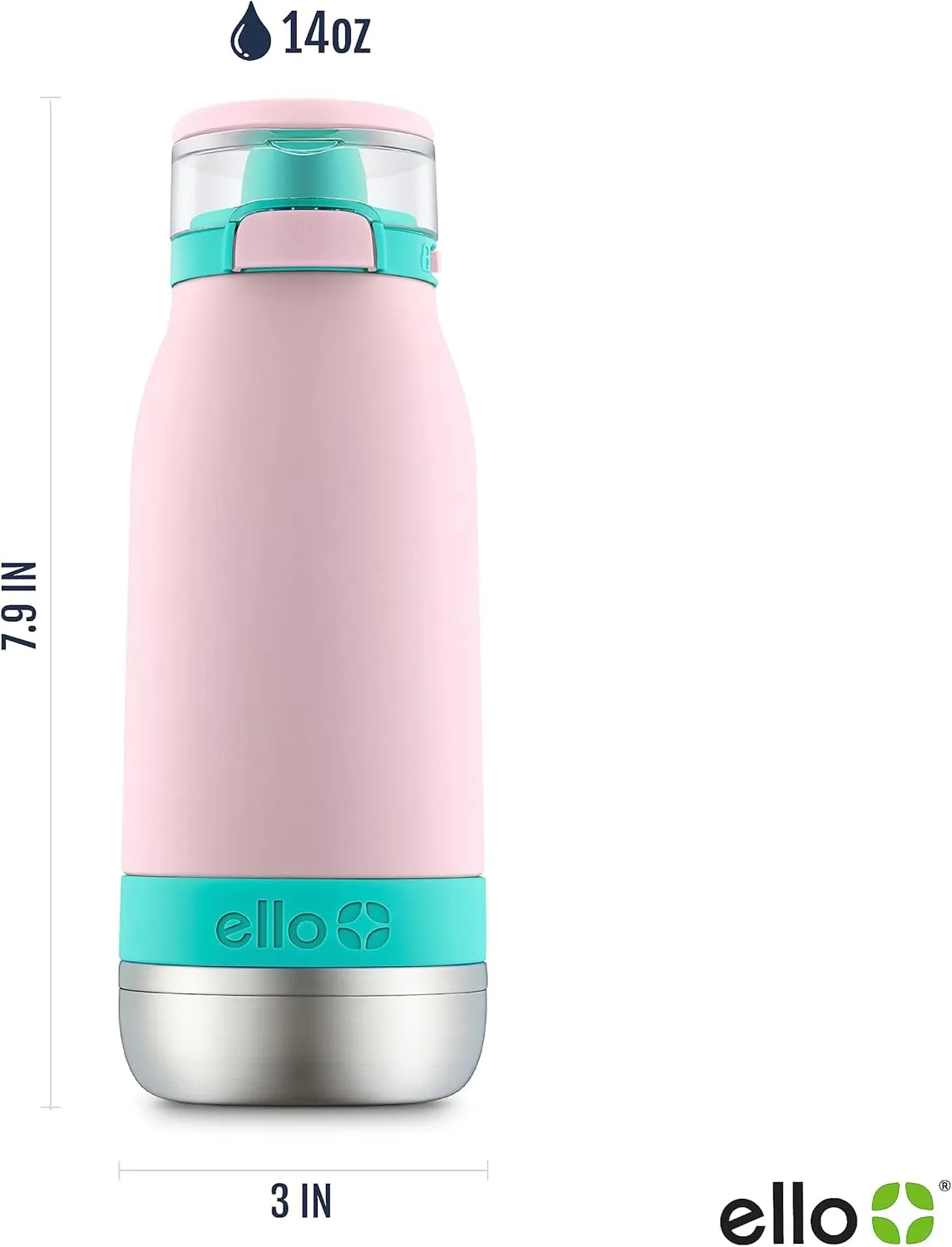 Ello Emma 14oz Vacuum Insulated Stainless Steel Kids Water Bottle with Straw and Built-in Carrying Handle and Leak-Proof Locking Lid for School Backpack, Lunchbox and Outdoor Sports, Cotton Candy