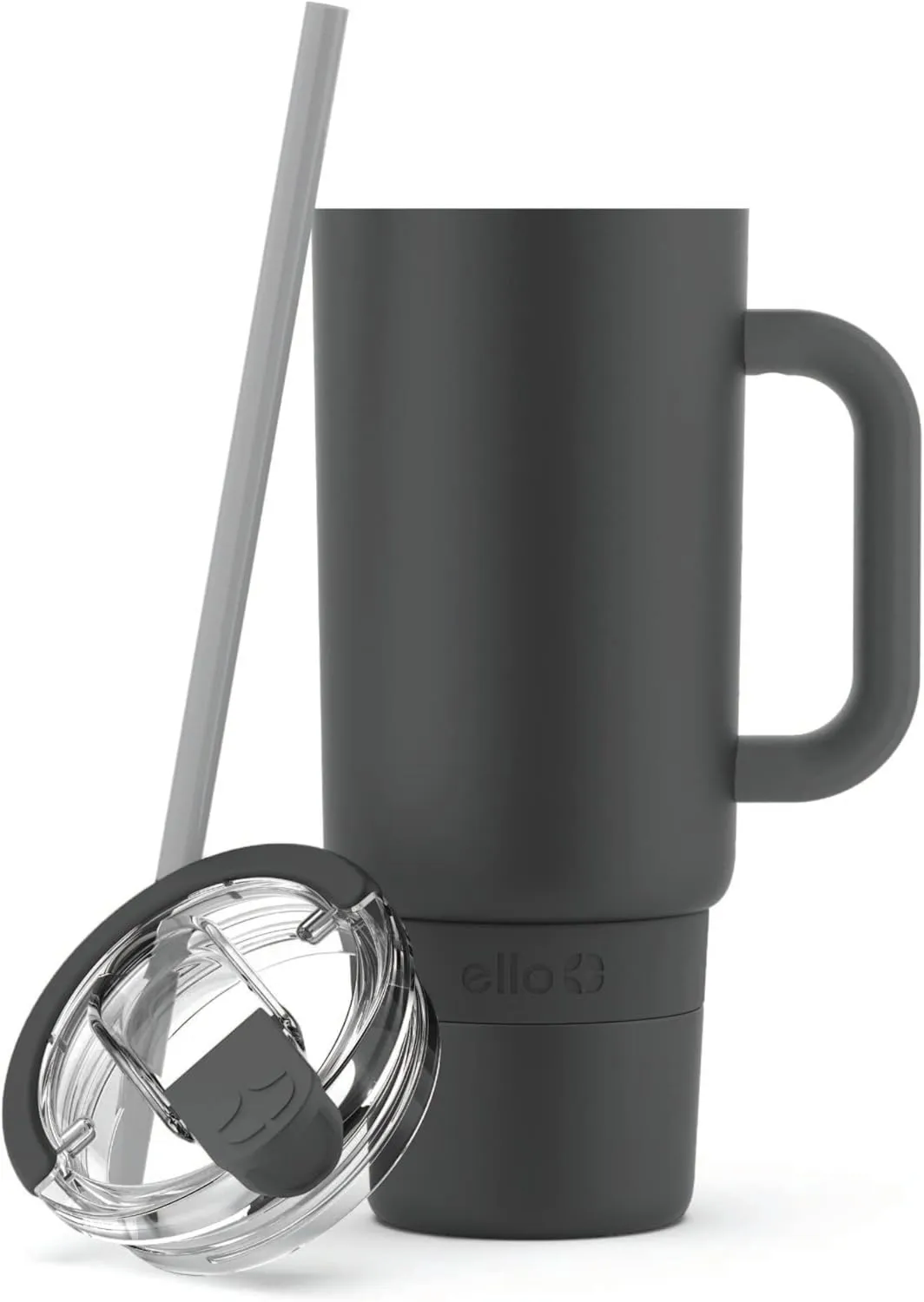 Ello Port 40oz Tumbler with Carry Loop & Integrated Handle, Vacuum Insulated Stainless Steel Reusable Water Bottle, Travel Mug with Leak Proof Lid and Straw, Perfect for Iced Coffee and Tea, Black