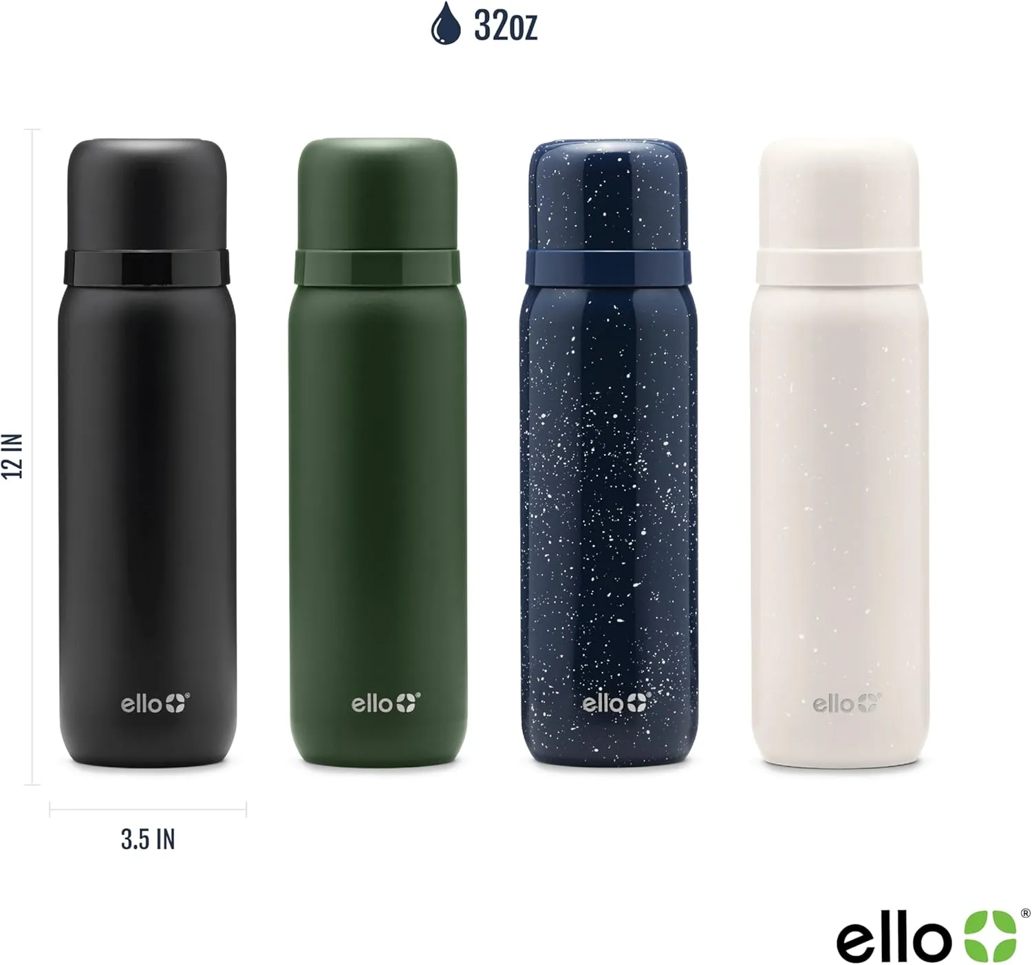Ello Therma 32oz Insulated Stainless Steel Thermos for Hot & Cold Beverages with Leak Proof Lid & Built-in Cup, Triple Wall Insulation, Hot 24 Hrs, Perfect for Coffee,Tea, Dishwasher Safe, Cream